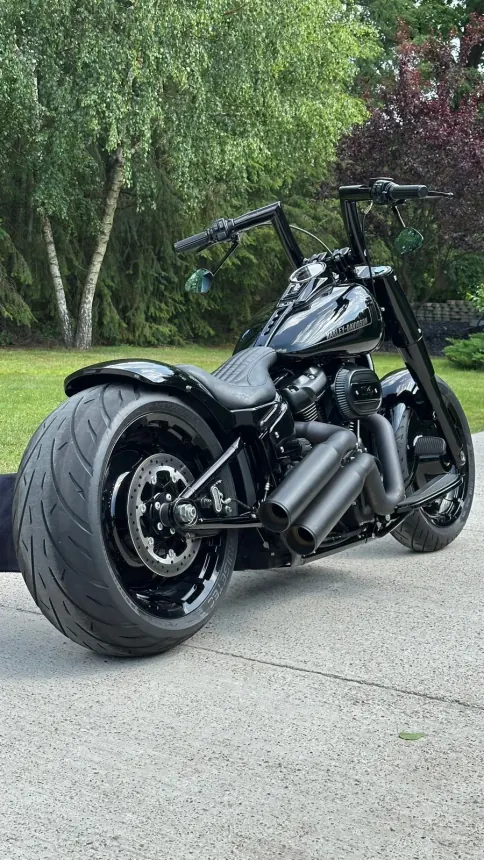 Black Harley-Davidson after detailing, viewed from the rear