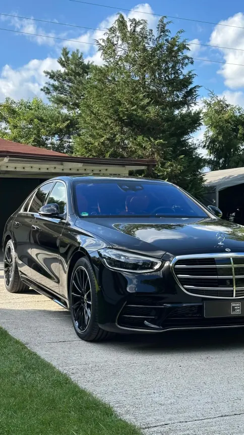 Black Mercedes S-Class with a chrome grille